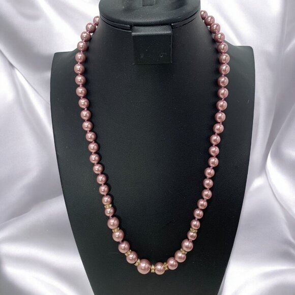Monet Simulated Pearl Necklace & Bracelet Set Dusky Rose Crystal Gold-Tone Clasp - Picture 3 of 10